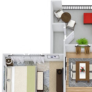 Paluxy 3D Paluxy 3D. 1 bedroom apartment. Kitchen with island open to living/dinning rooms. 1 full bathroom with double vanity. Walk-in closet. Patio/balcony.